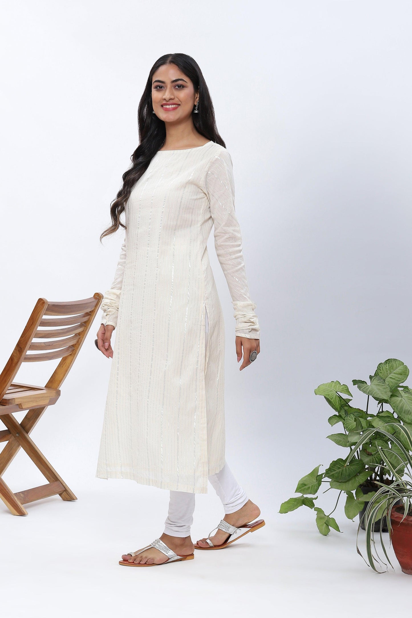 Shravani White Kurta with Silver Lurex