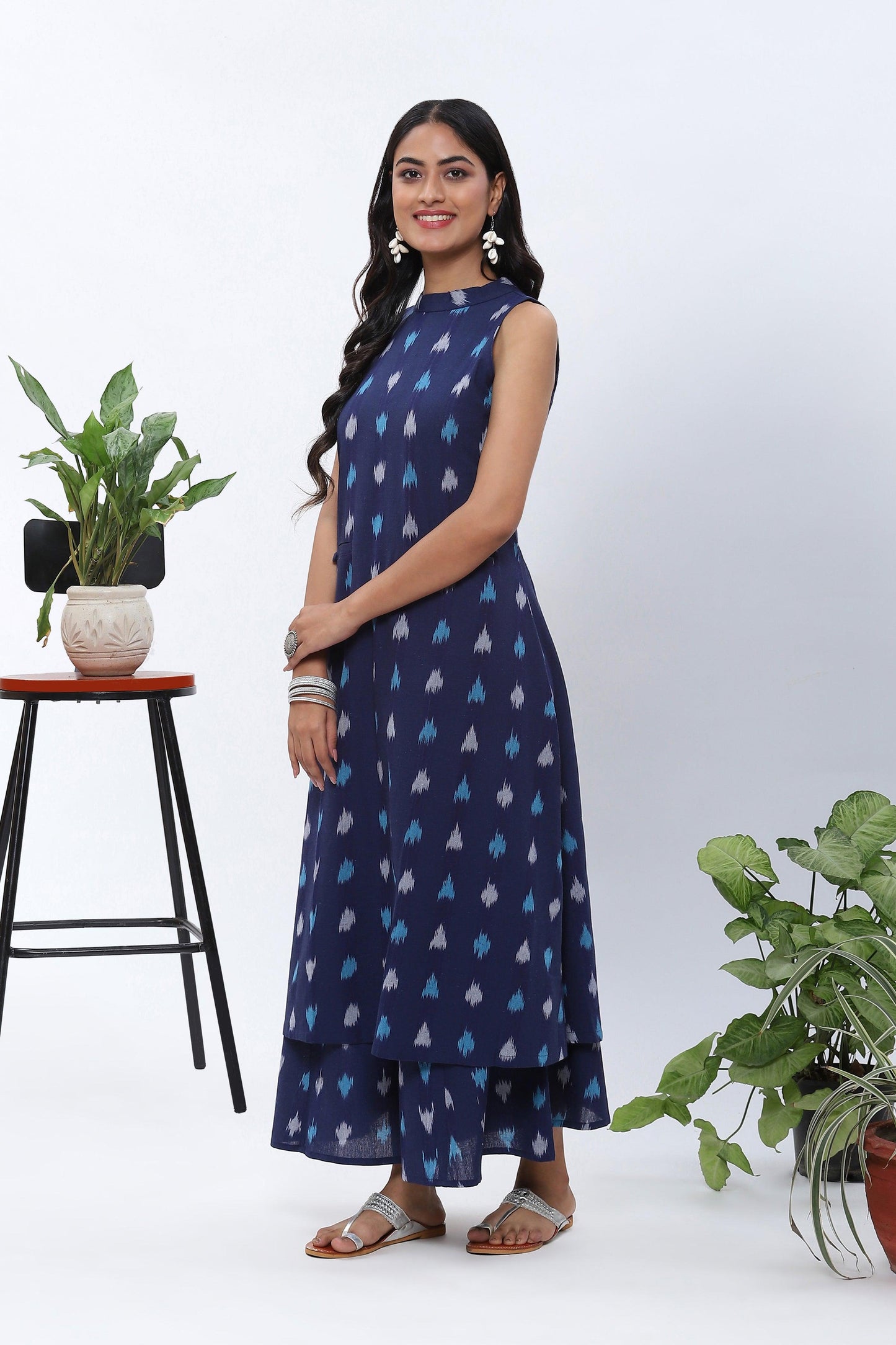 Shravani Blue Ikkat Halter Kurta Palazzo set