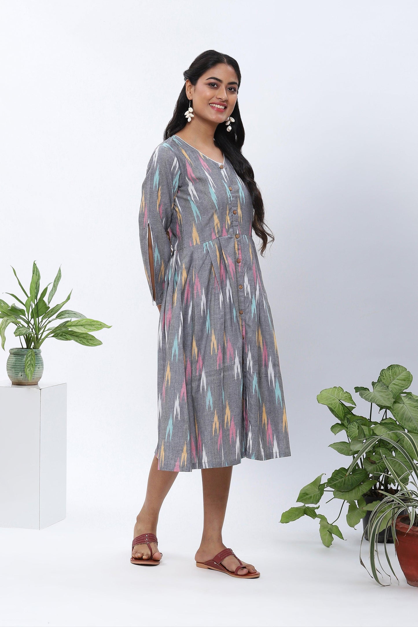 Shravani Grey Ikkat A-line Dress