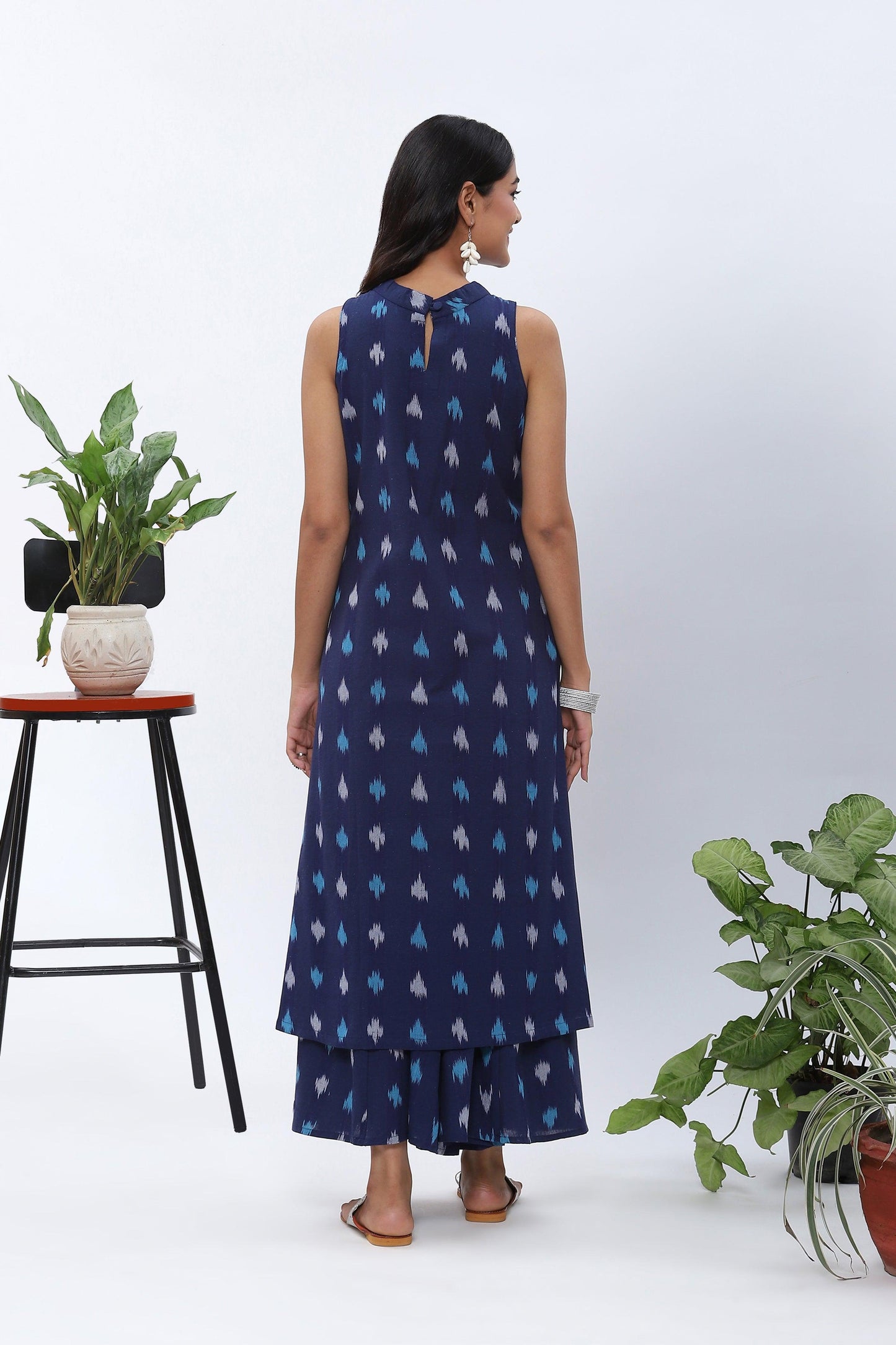 Shravani Blue Ikkat Halter Kurta Palazzo set