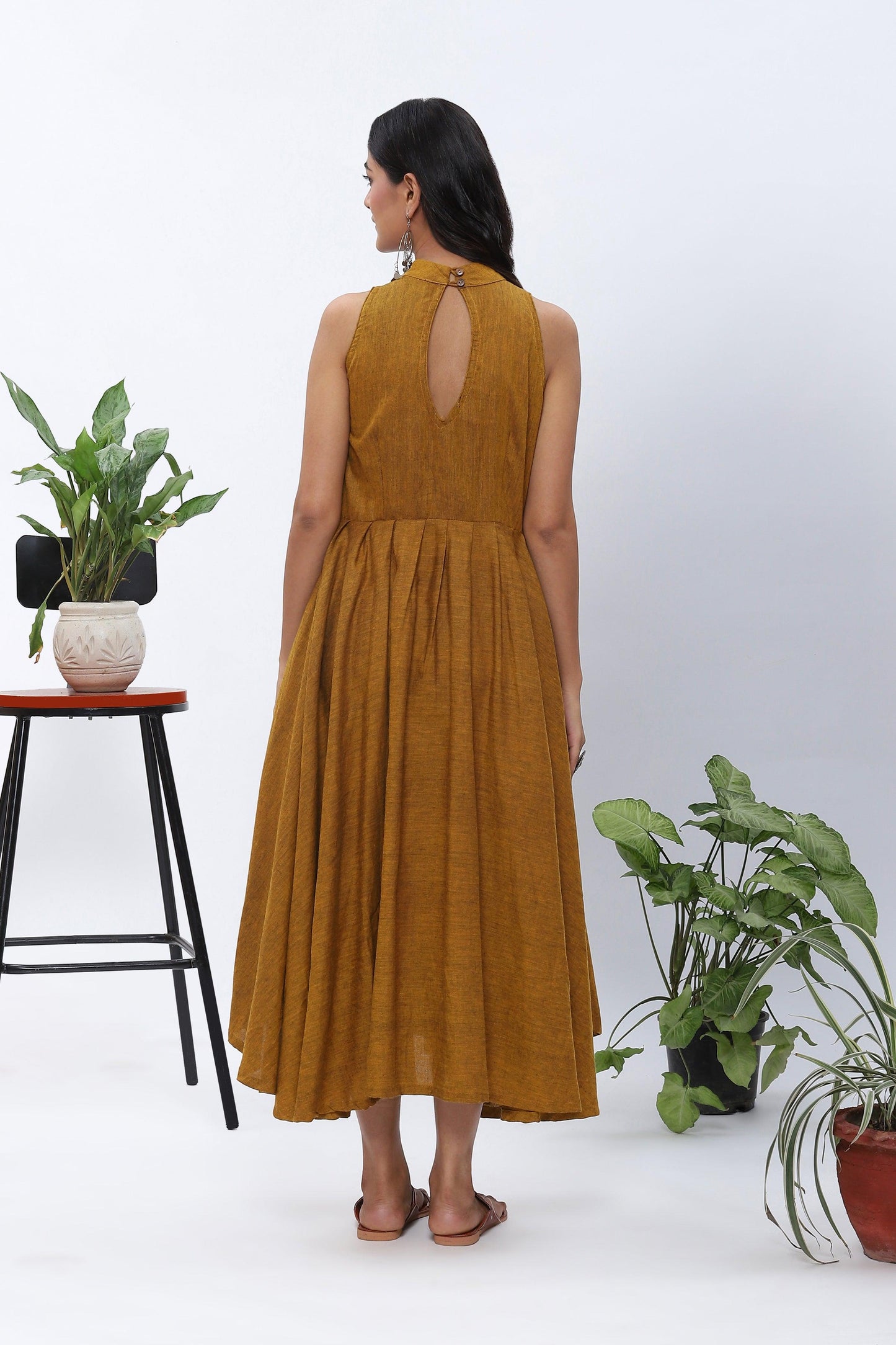 Shravani Mustard Halter-neck Dress