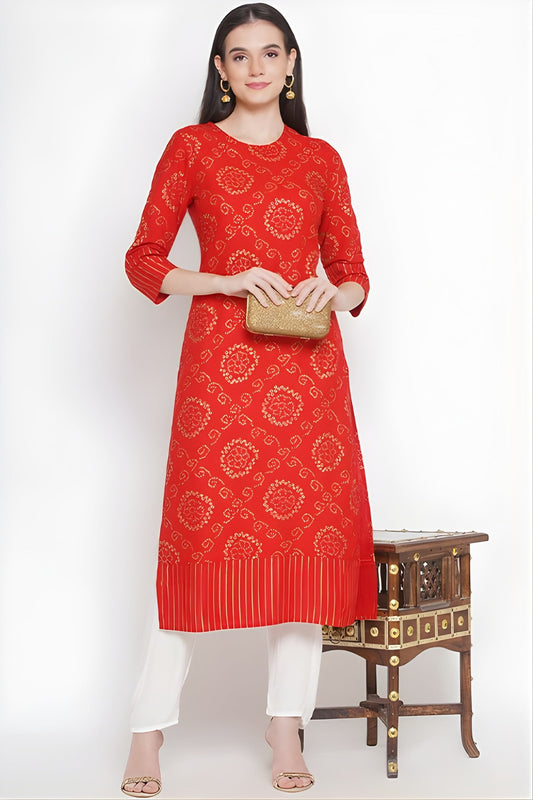 Riwaaz Coral Red Bandhani Kurta Set