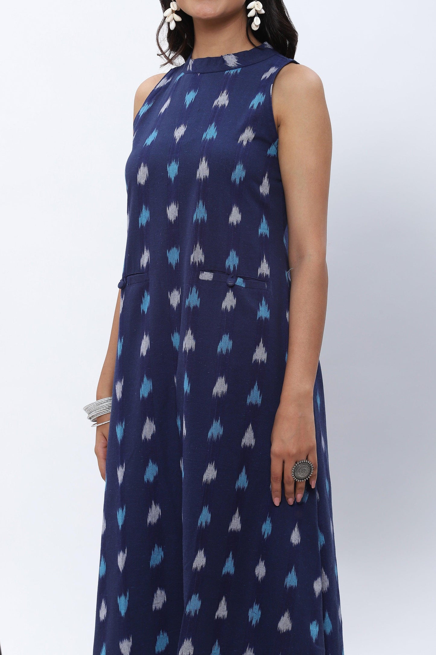 Shravani Blue Ikkat Halter Kurta Palazzo set