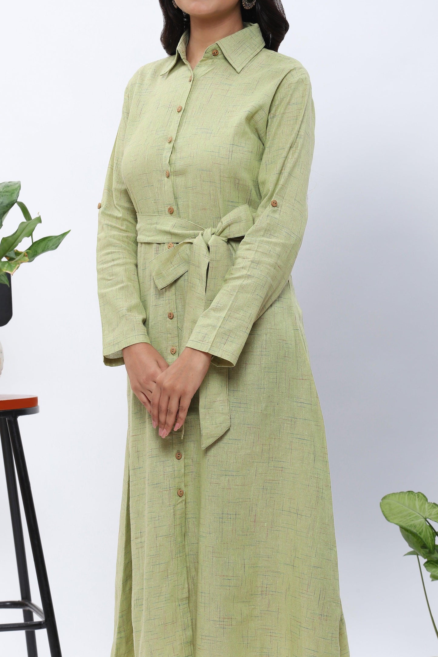 Shravani Meadow Green Dress with tie-up Belt