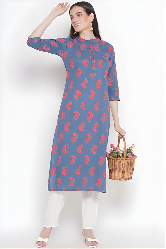 Riwaaz Powder Blue Block-printed Kurta Set