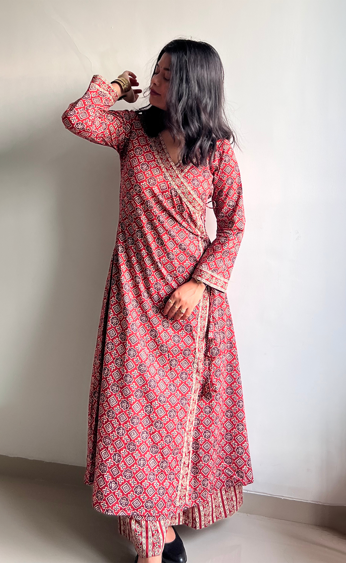 Jugni  Brick Block Angrakha Kurta Set