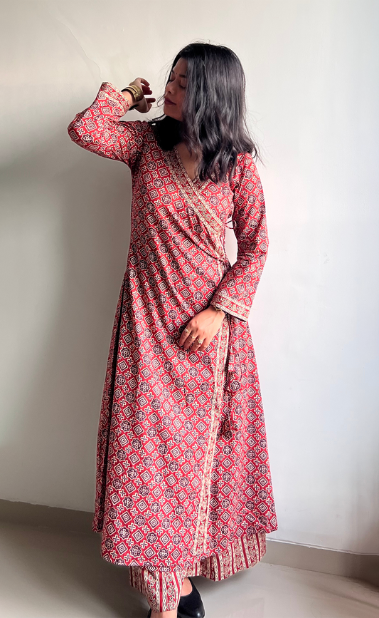 Jugni  Brick Block Angrakha Kurta Set