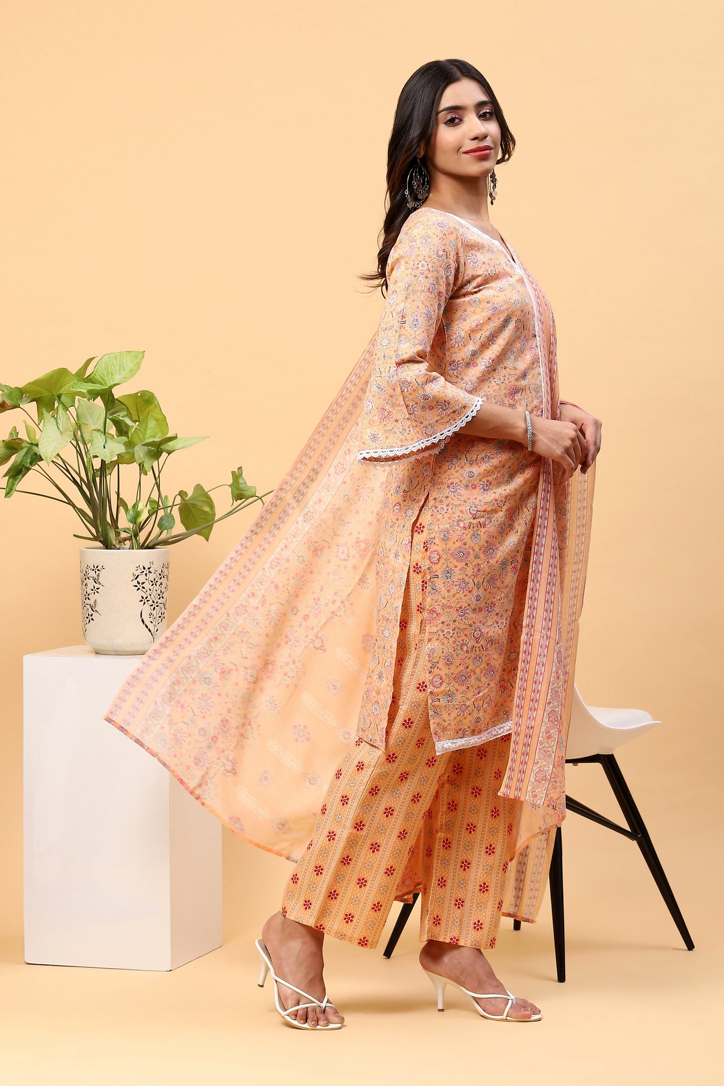 Pihu California Peach Floral Kurta Set