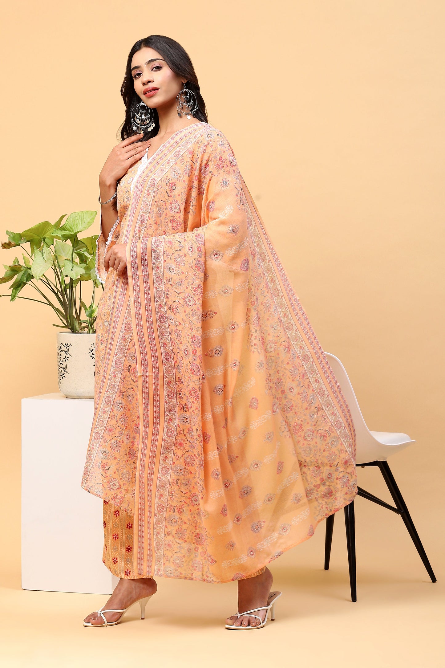 Pihu California Peach Floral Kurta Set
