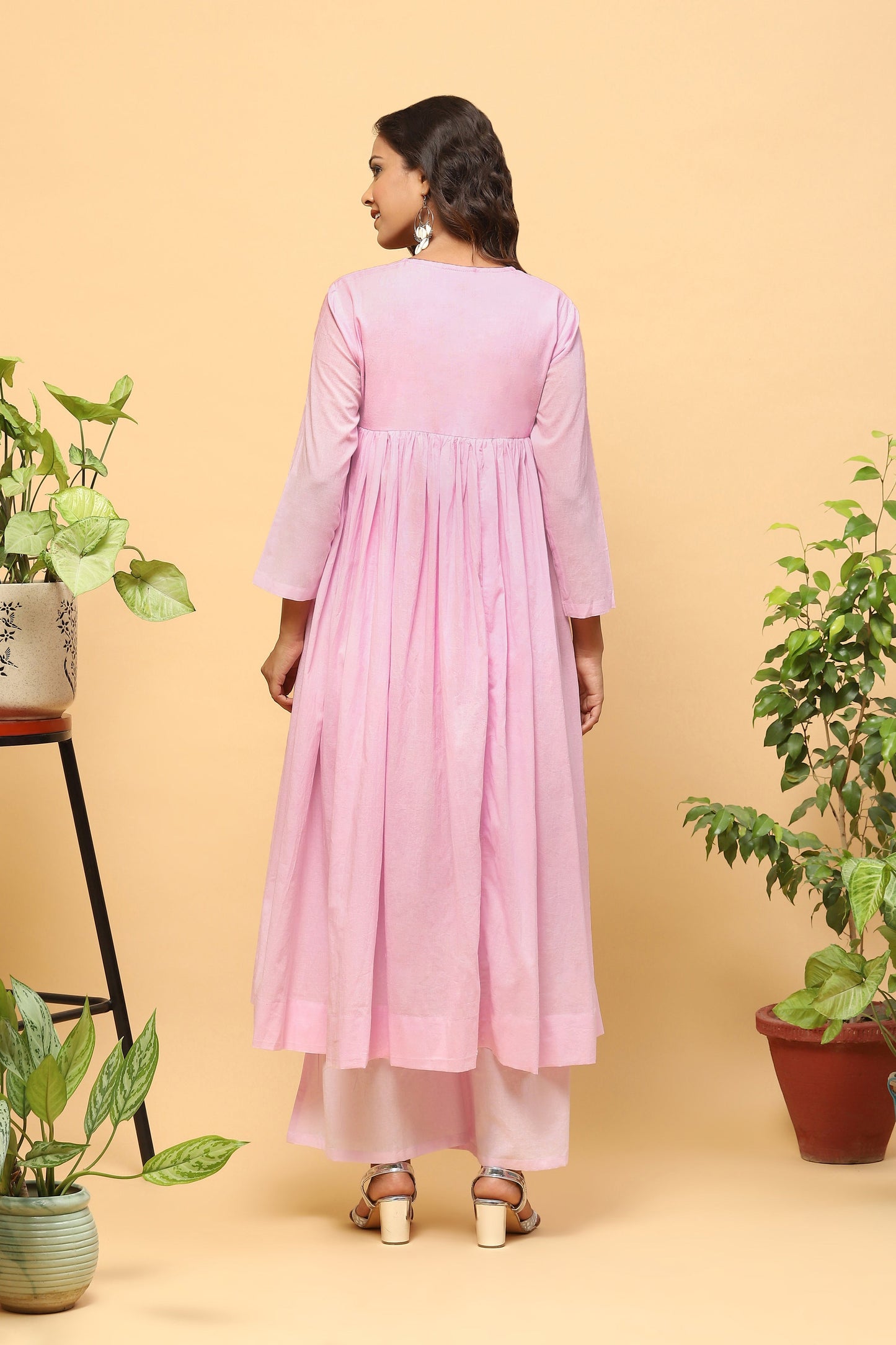 Sanchi Pink Cotton Angrakha Kurta Palazzo Set