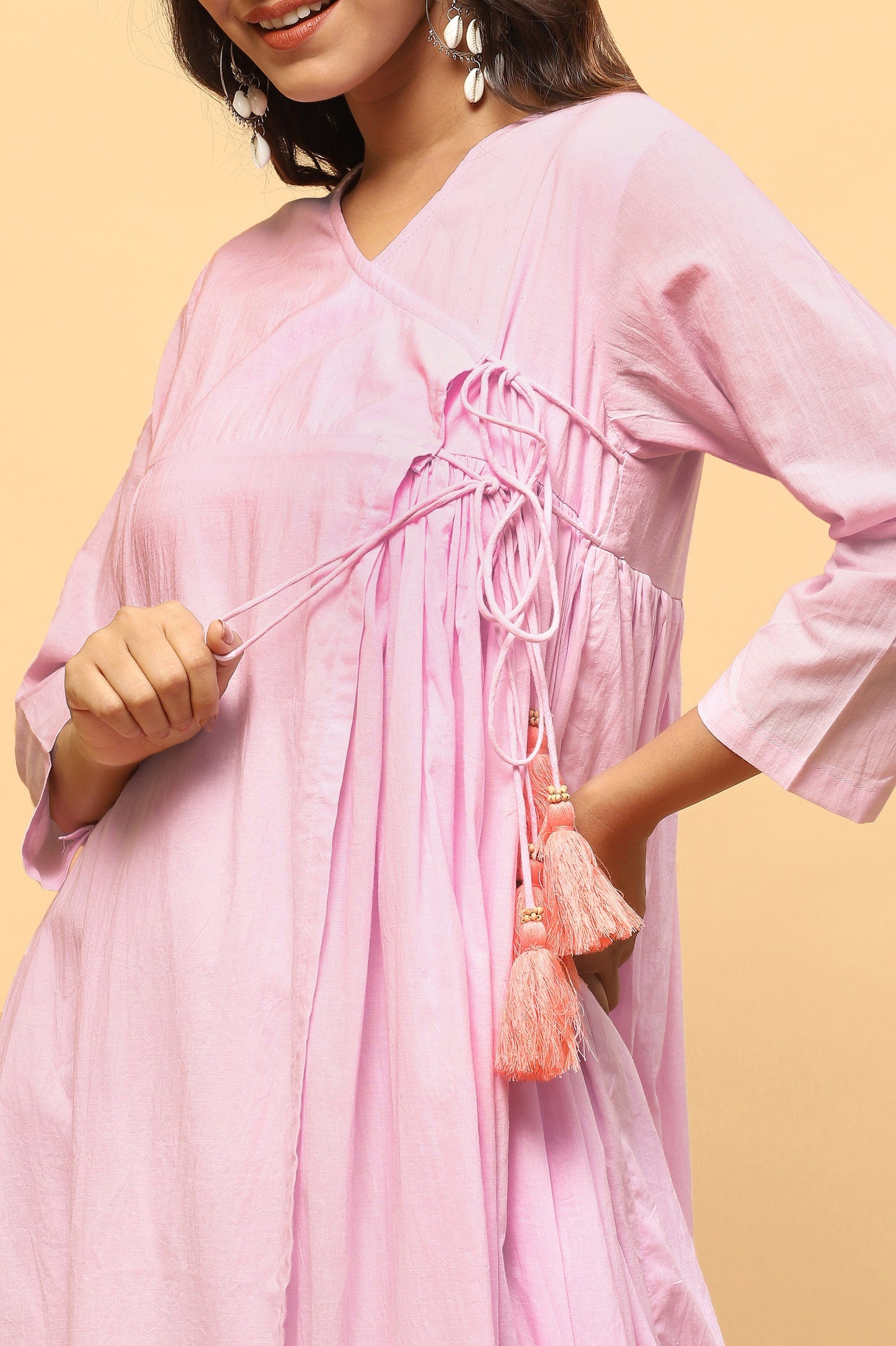 Sanchi Pink Cotton Angrakha Kurta Palazzo Set