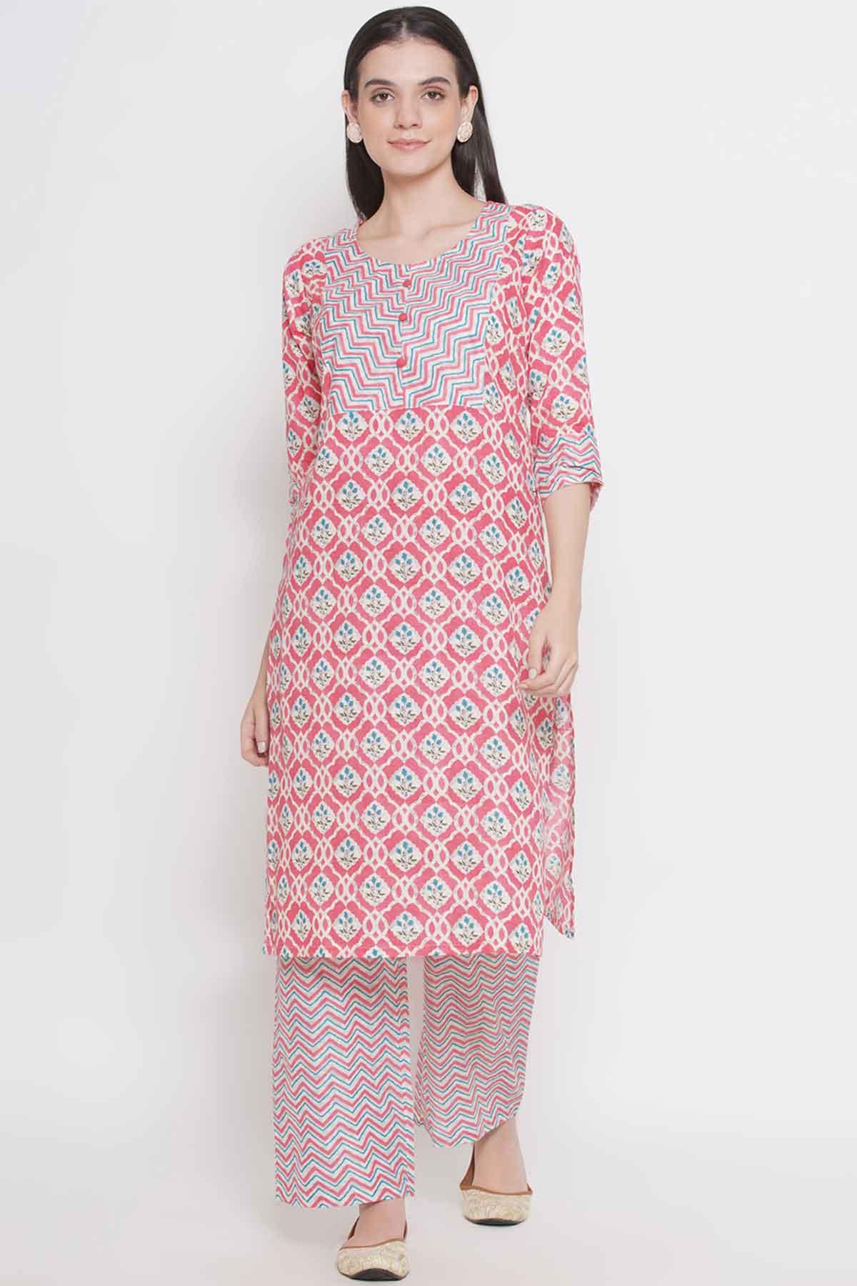 Riwaaz Soft Pink Multi-print Kurta Set