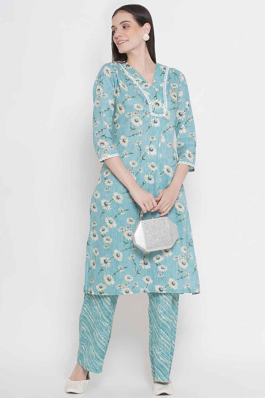 Riwaaz Sky Blue Floral Kurta Set