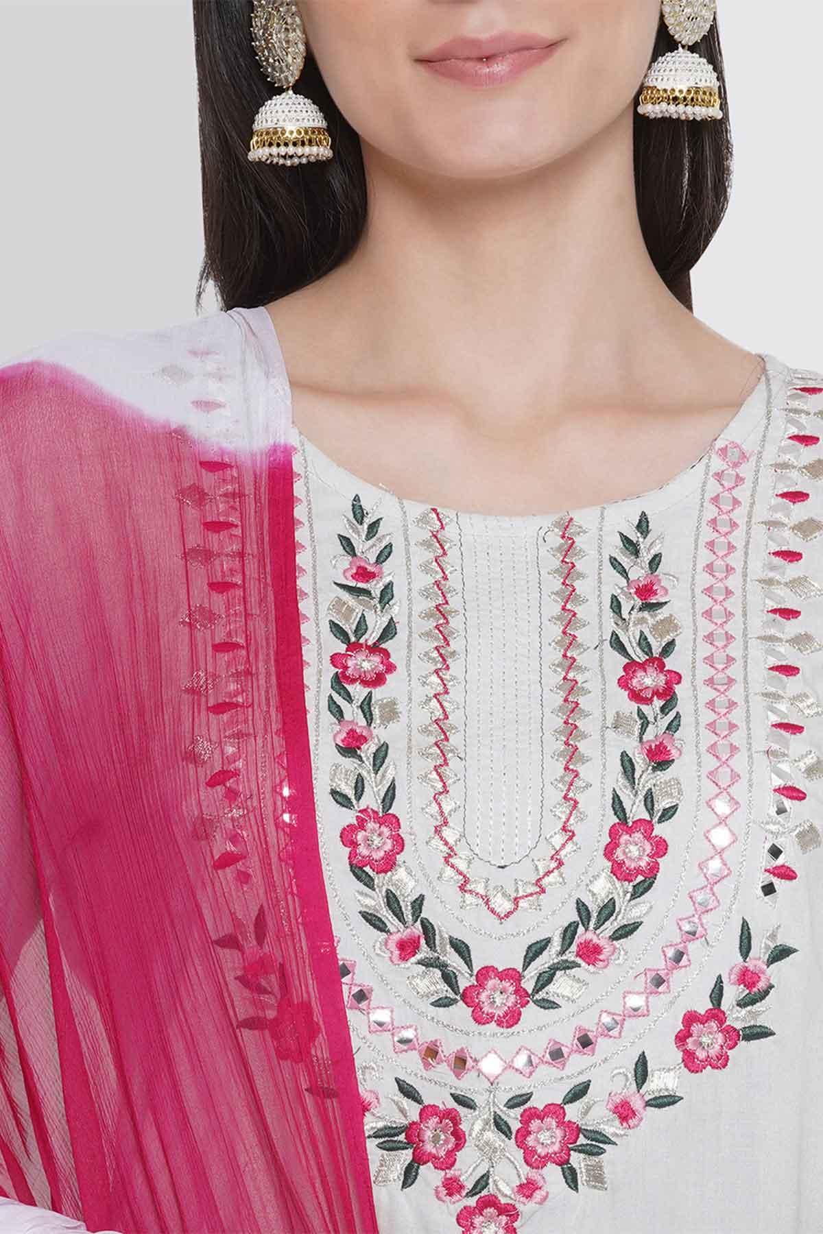 Riwaaz White and Pink Kurta Set with Dupatta