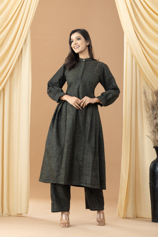 Aseel Black Olive Khadi Kurta Set