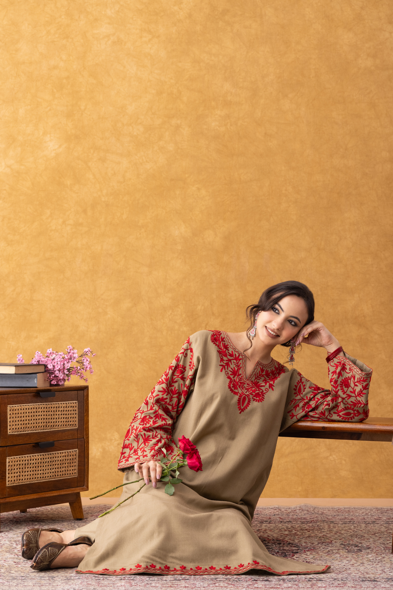 Beige With Red Embroidered Phiran Set, phiran dress of kashmir, beige with red embroidered phiran set price, beige with red embroidered phiran set online, beige with red embroidered phiran set online shopping, kashmiri phiran female, kashmiri phiran female online, phiran kurta set, phiran set for women, winter suits for women, winter suits for men, winter suits designs for ladies, winter suits for women with dupatta, winter suits for kids, winter suits for girls, winter suits design, winter suits for babies