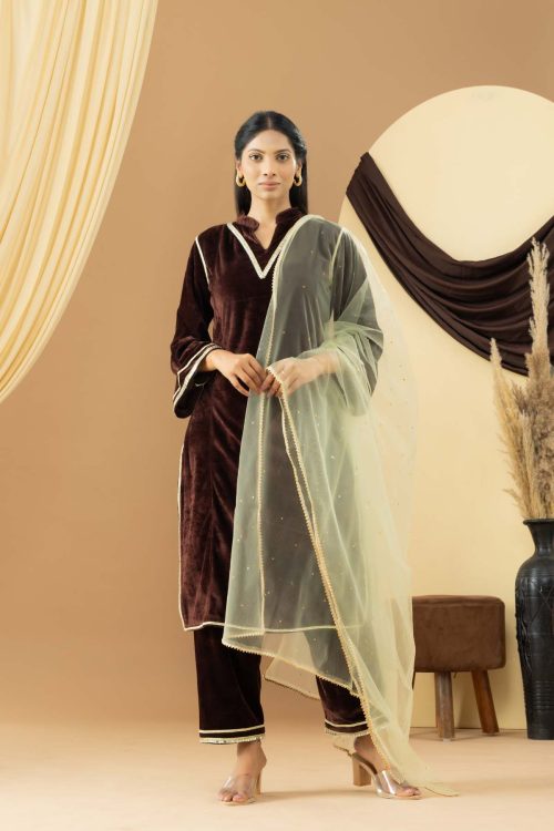 Harsingaar Coffee Brown Velvet Suit Set