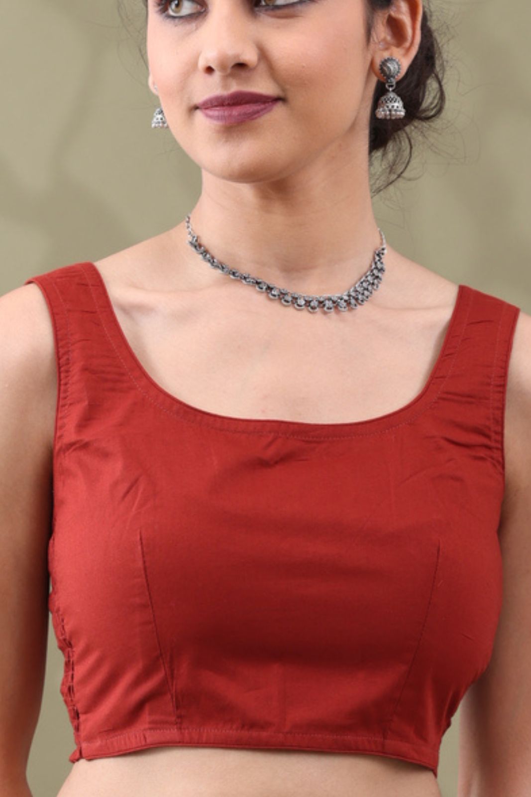 Navya Rust Basic cotton Sleeveless Blouse