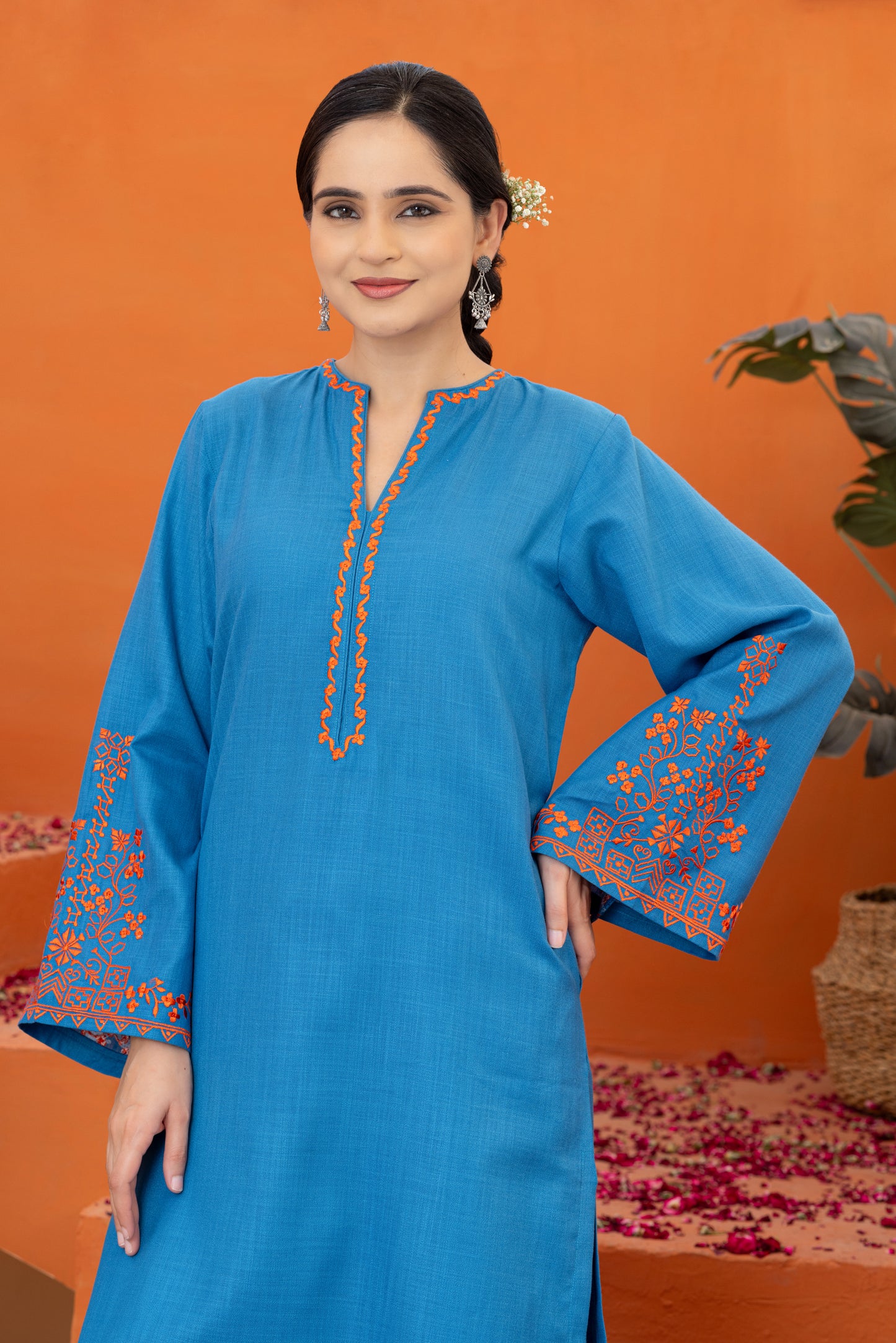 Jugni  Classic Teal Embroidered Phiran Set