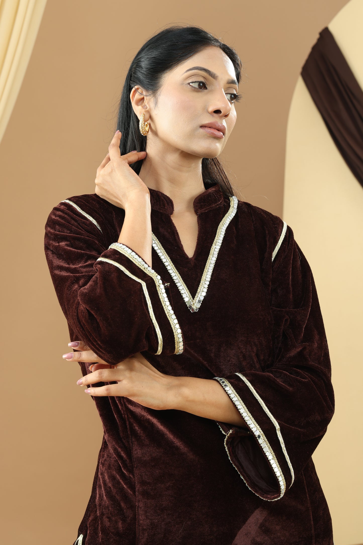 Harsingaar Coffee Brown Velvet Suit Set