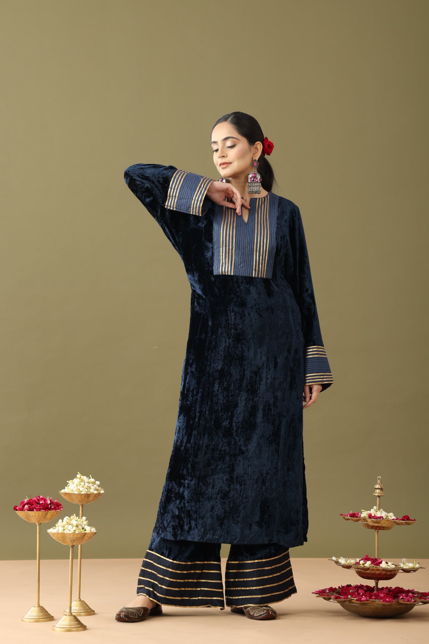 Utsaah Blue Velvet Gotta Kurta Set