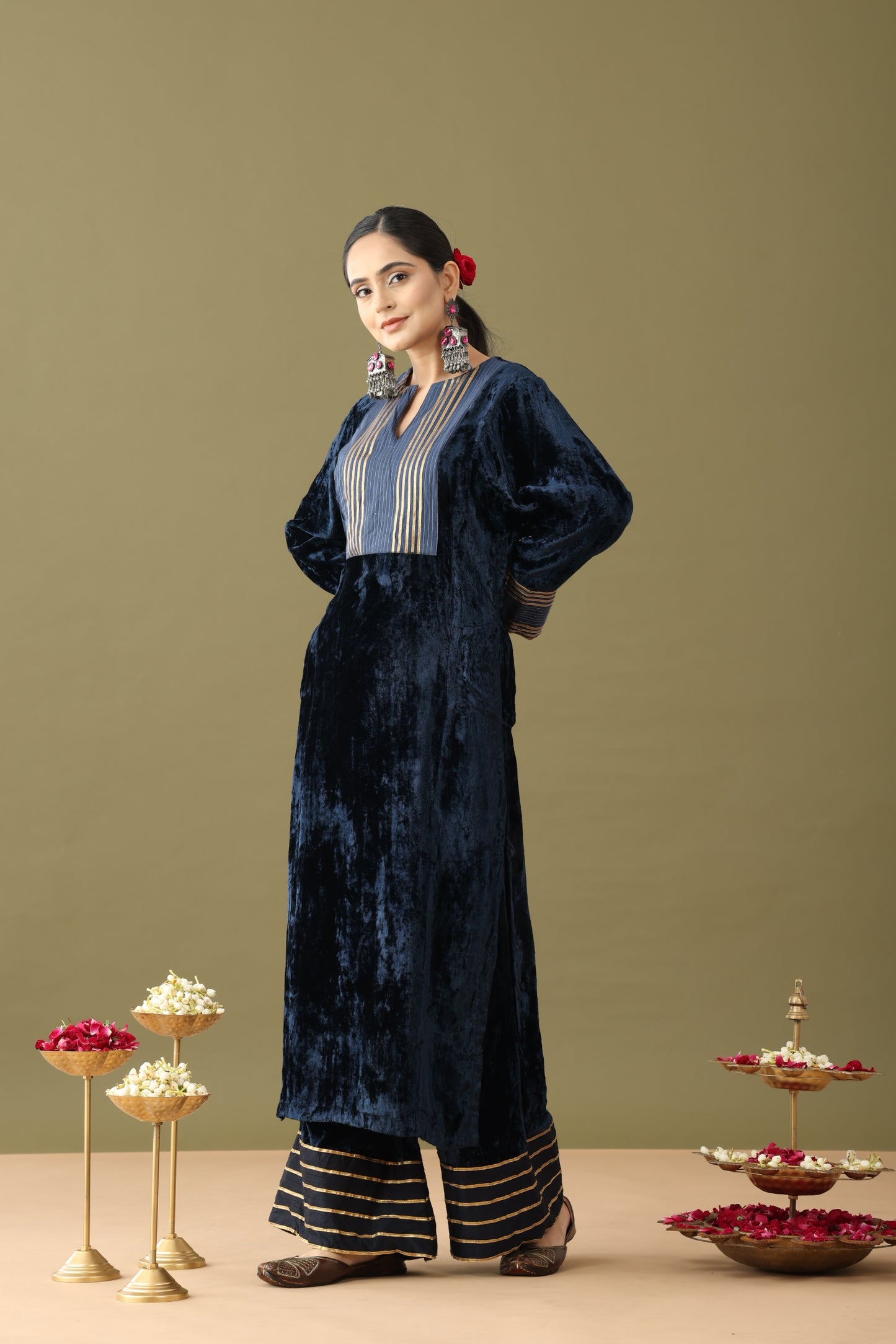 Utsaah Blue Velvet Gotta Kurta Set