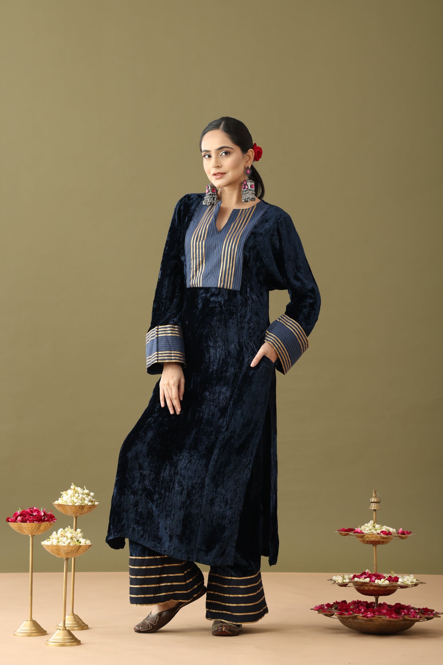 Utsaah Blue Velvet Gotta Kurta Set