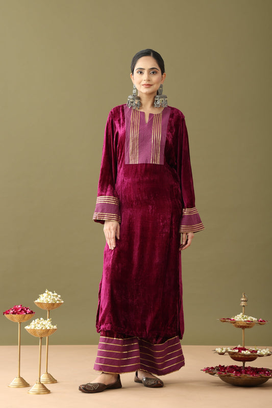 Wine velvet kurta set, Velvet kurta set, Winter velvet kurta set, Buy velvet kurta set online, Wine velvet suit Velvet palazzo set, Makhmal kurta set, Wine colour velvet kurta set, Velvet kurta set with dupatta, Silk velvet kurta set Woolen kurta set for winter, Winter velvet kurta, Gota detailed palazzo, Velvet suit for wedding, Gold detailing kurta Woolen kurta set for winter, Winter velvet kurta, Gota detailed palazzo, Velvet suit for wedding, Gold detailing kurta