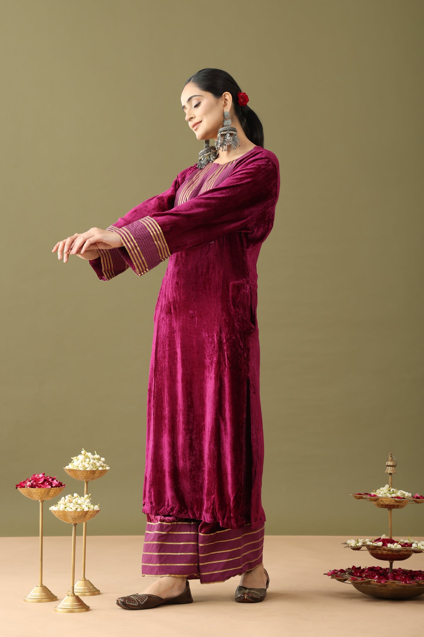 Utsaah Grape Wine Velvet Gotta Kurta Set