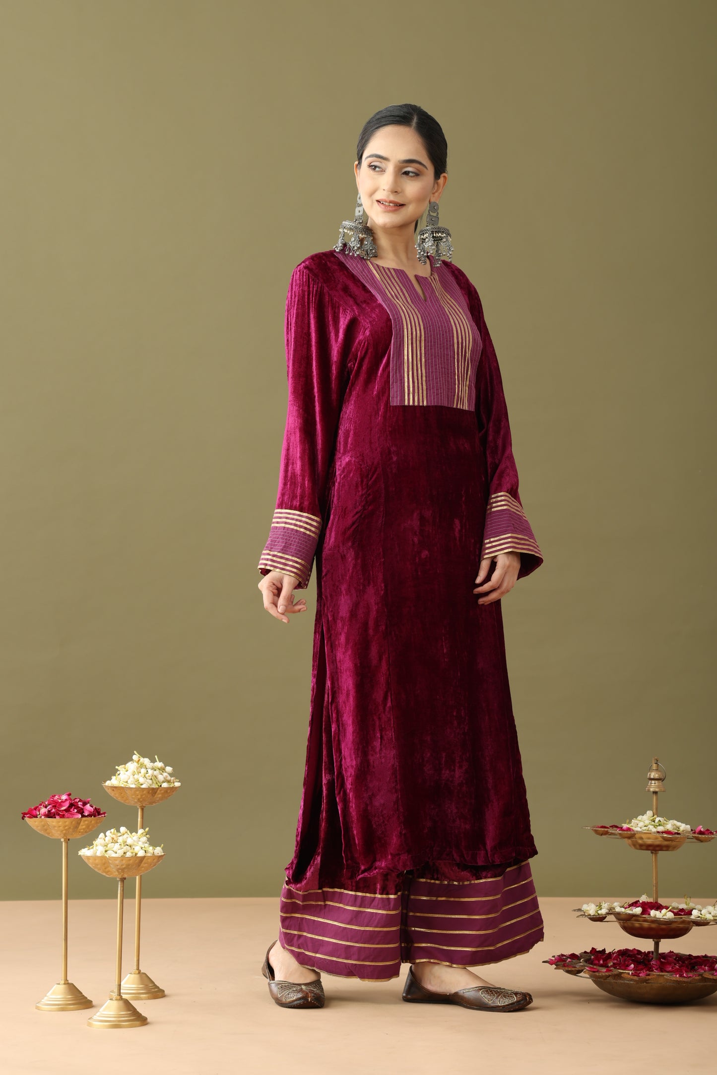 Utsaah Grape Wine Velvet Gotta Kurta Set