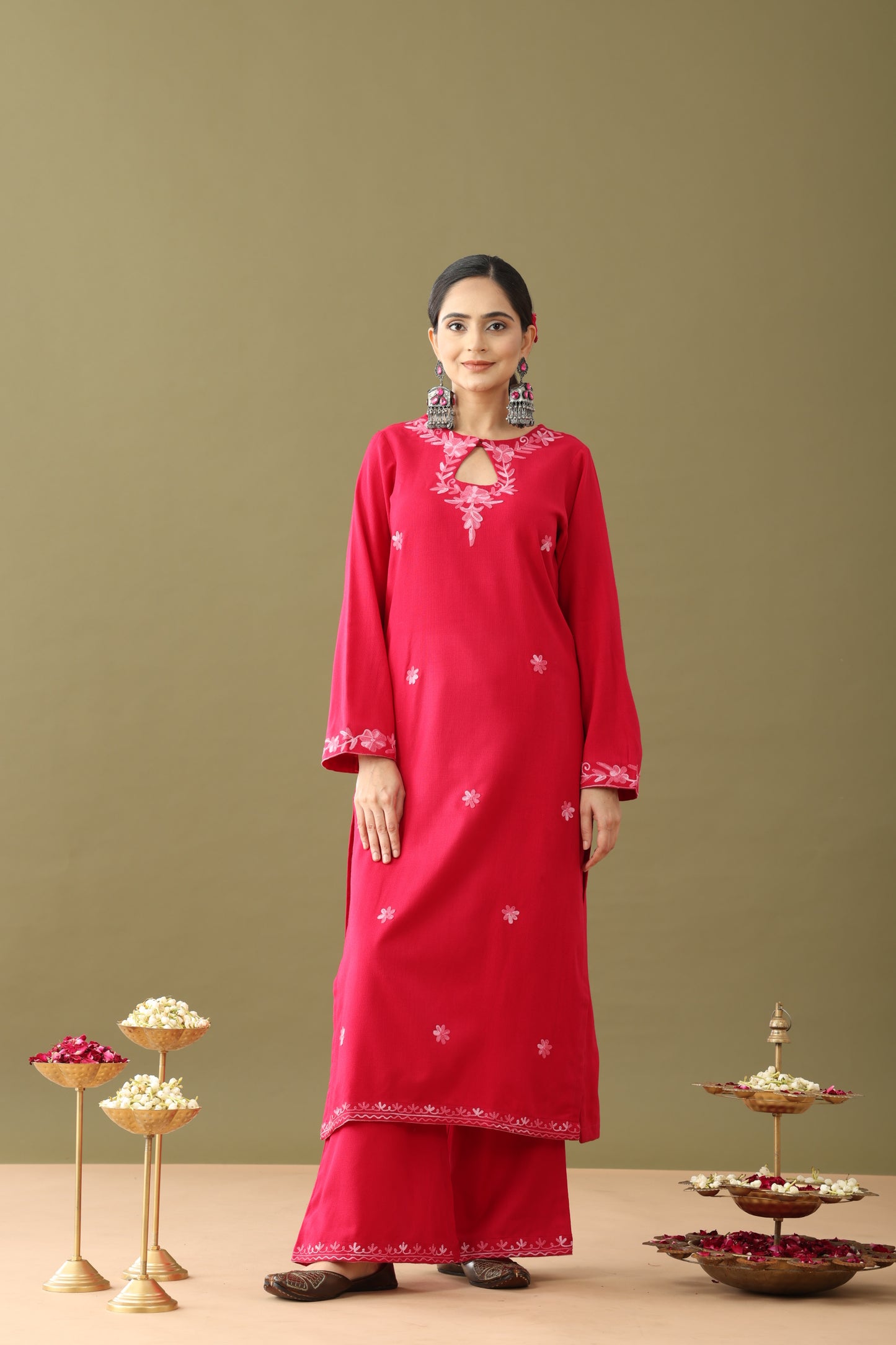 Utsaah raspberry with pink aari embroidery kurta set