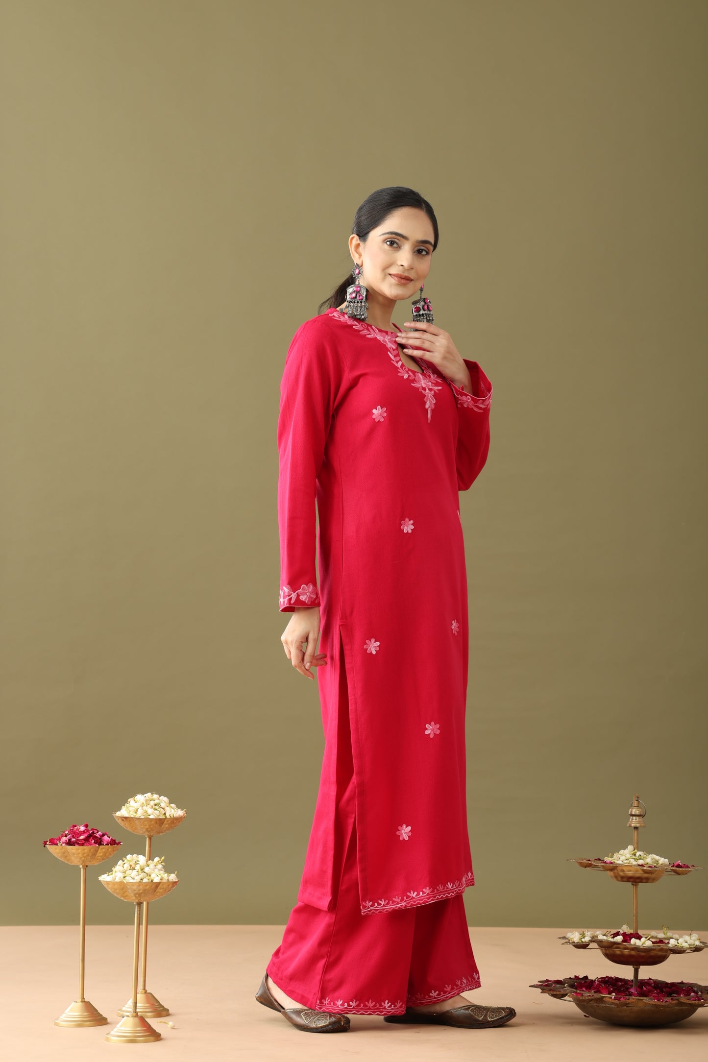 Utsaah raspberry with pink aari embroidery kurta set