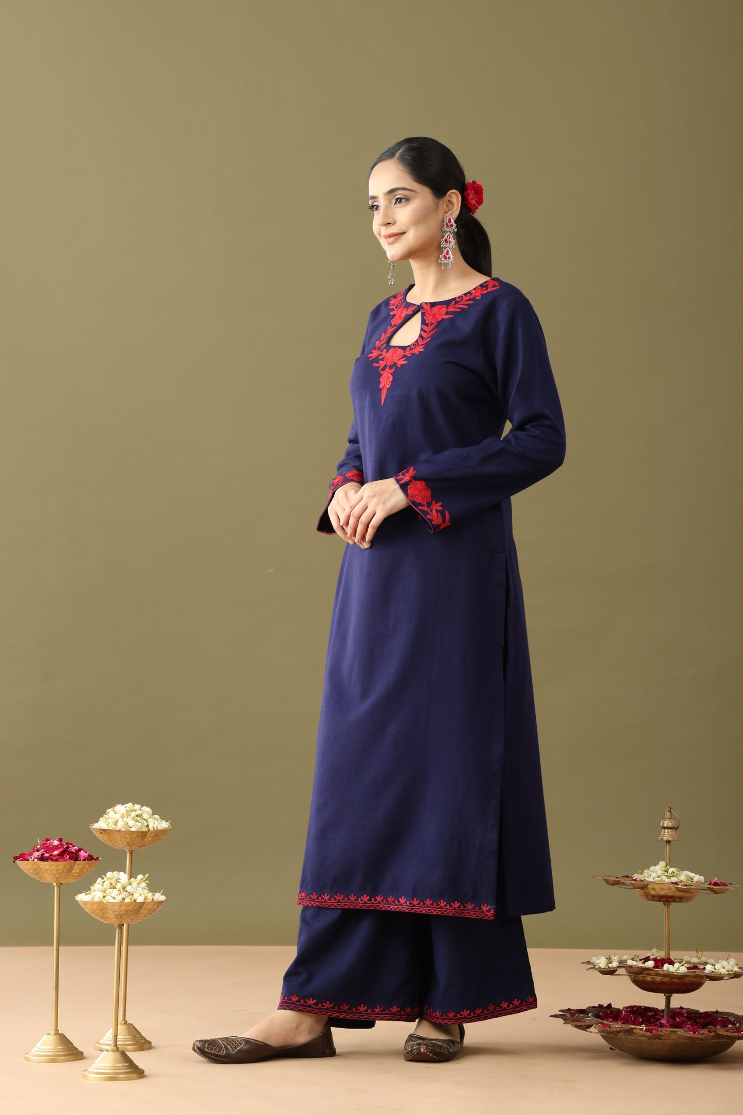 Utsaah Navy with Red Aari Embroidery Kurta Set