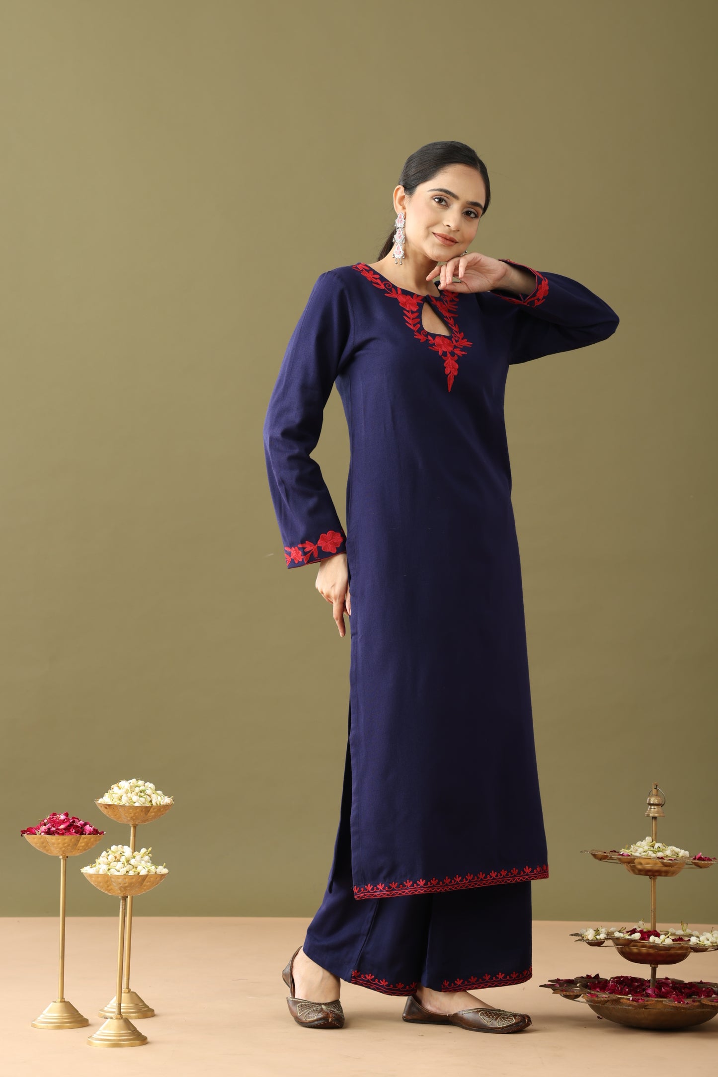 Utsaah Navy with Red Aari Embroidery Kurta Set