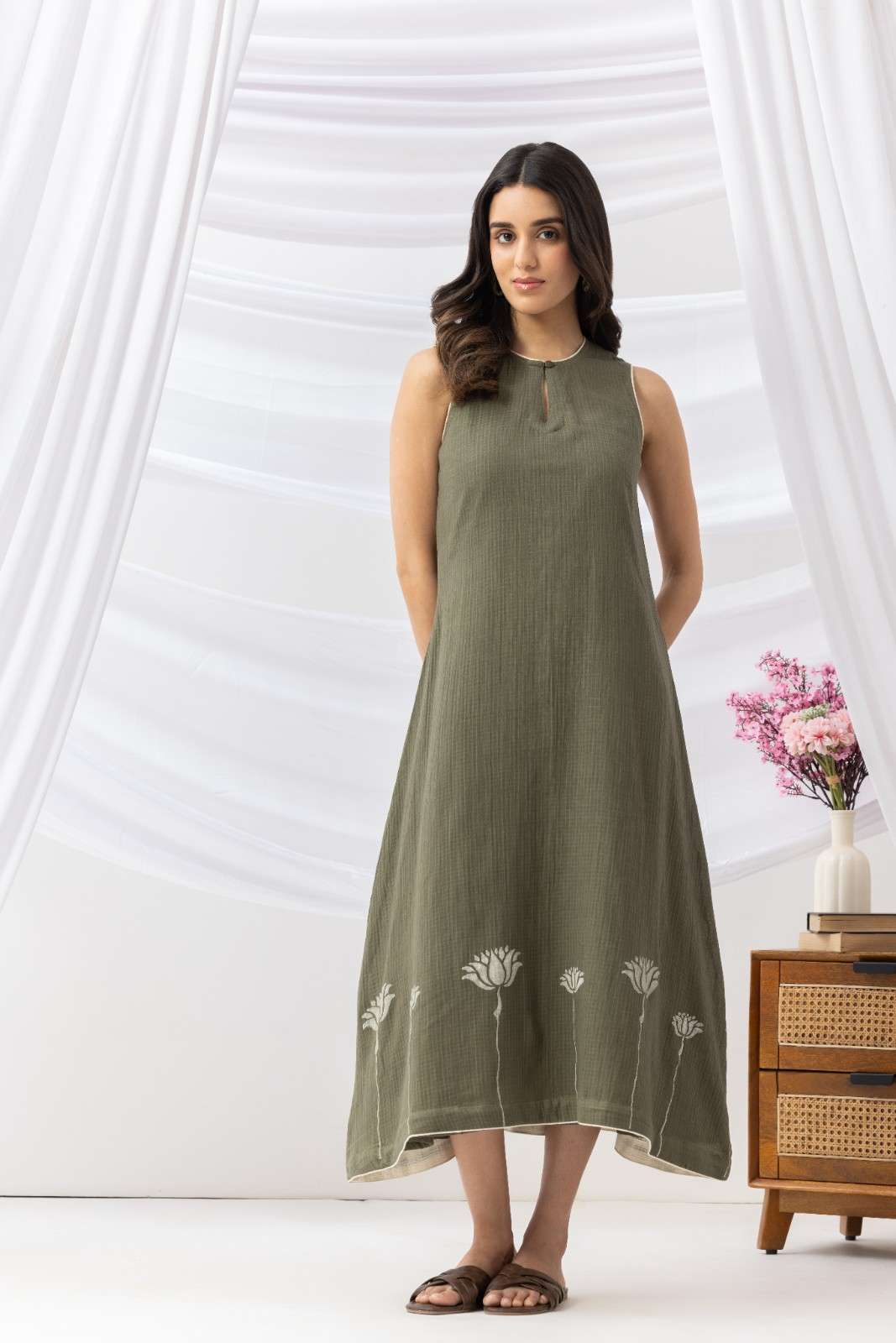 Mridu Moss Green Kota dress