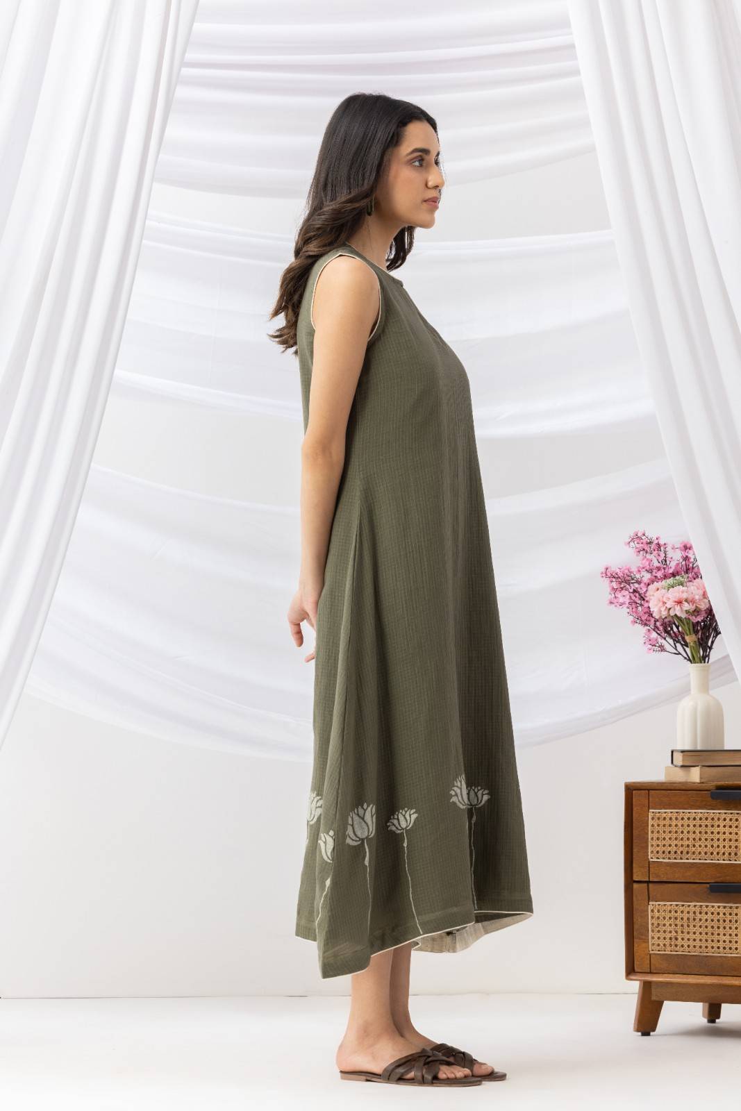 Mridu Moss Green Kota dress