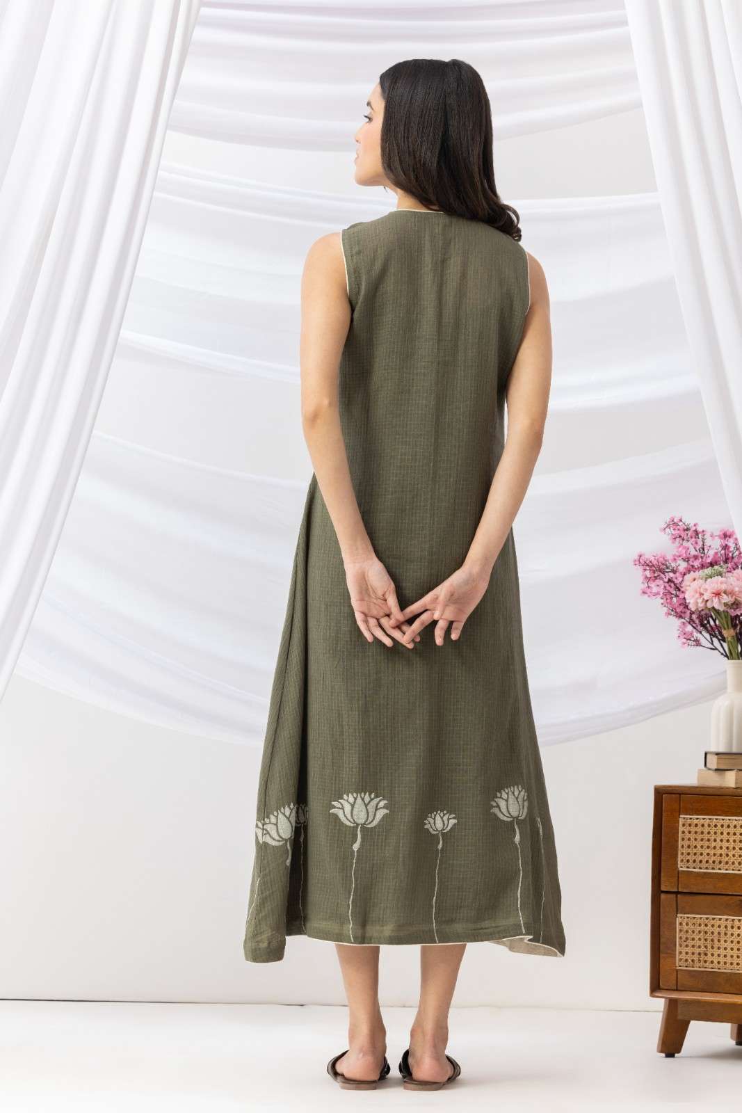 Mridu Moss Green Kota dress