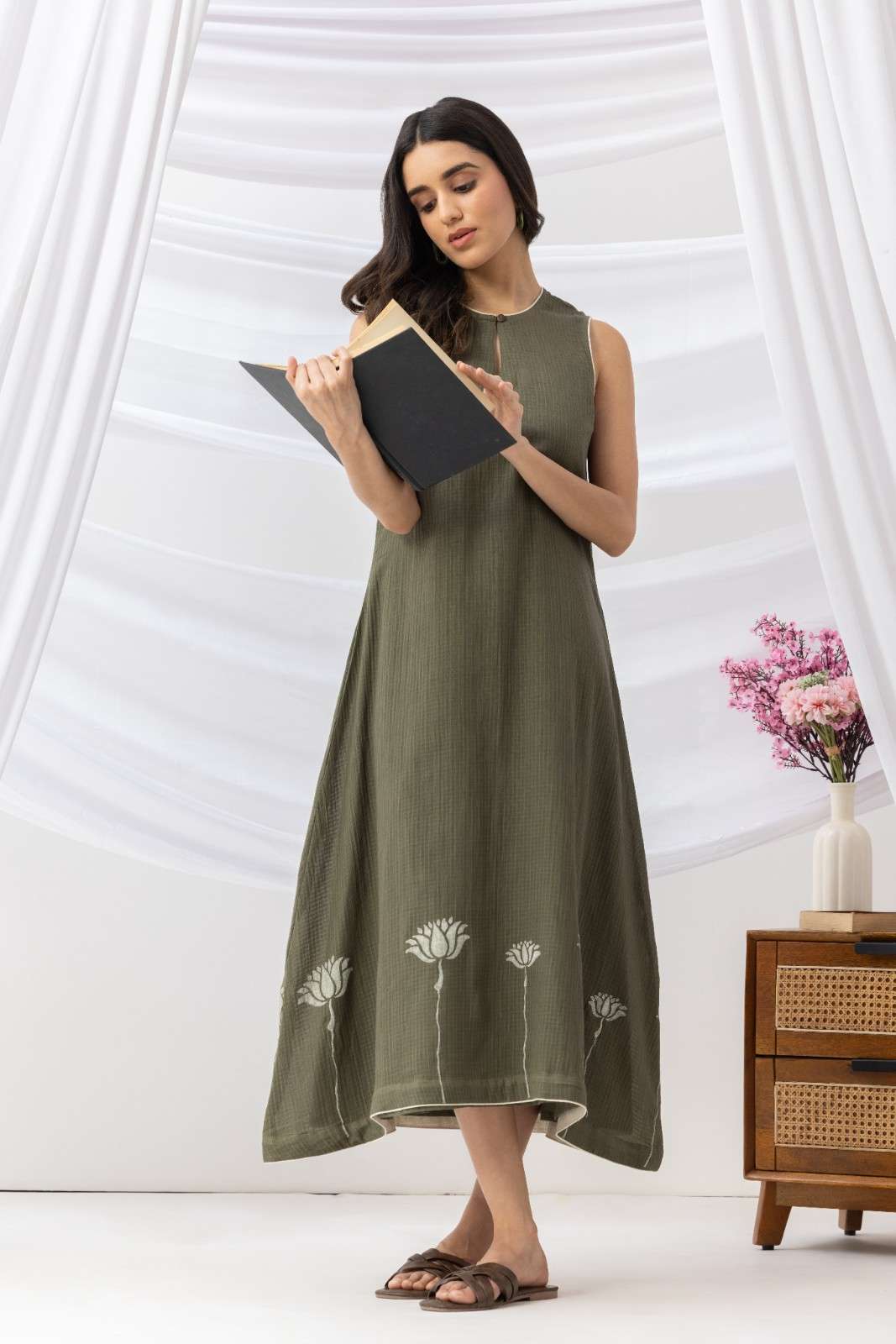 Mridu Moss Green Kota dress