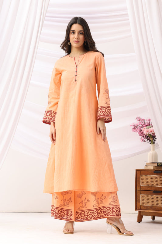 Mridu Coral Peach Kurta Set