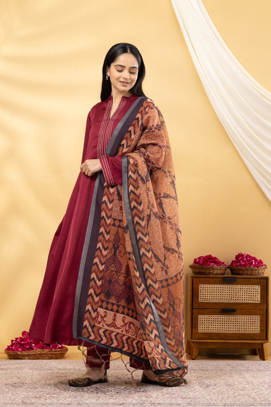 Saadgi  Deep Crimson Kalidar Suit Set