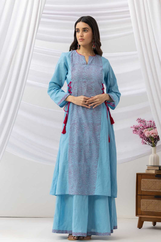 Mridu Blue Side Dori Kurta With Skirt Set