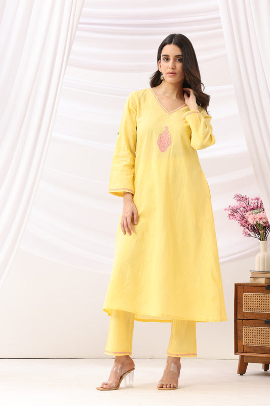 Mridu Marigold Pink Block Kurta Set