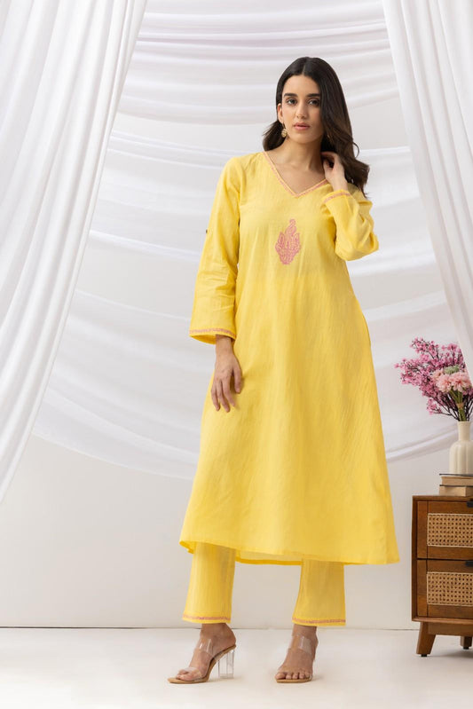 Mridu Marigold Pink Block Kurta Set