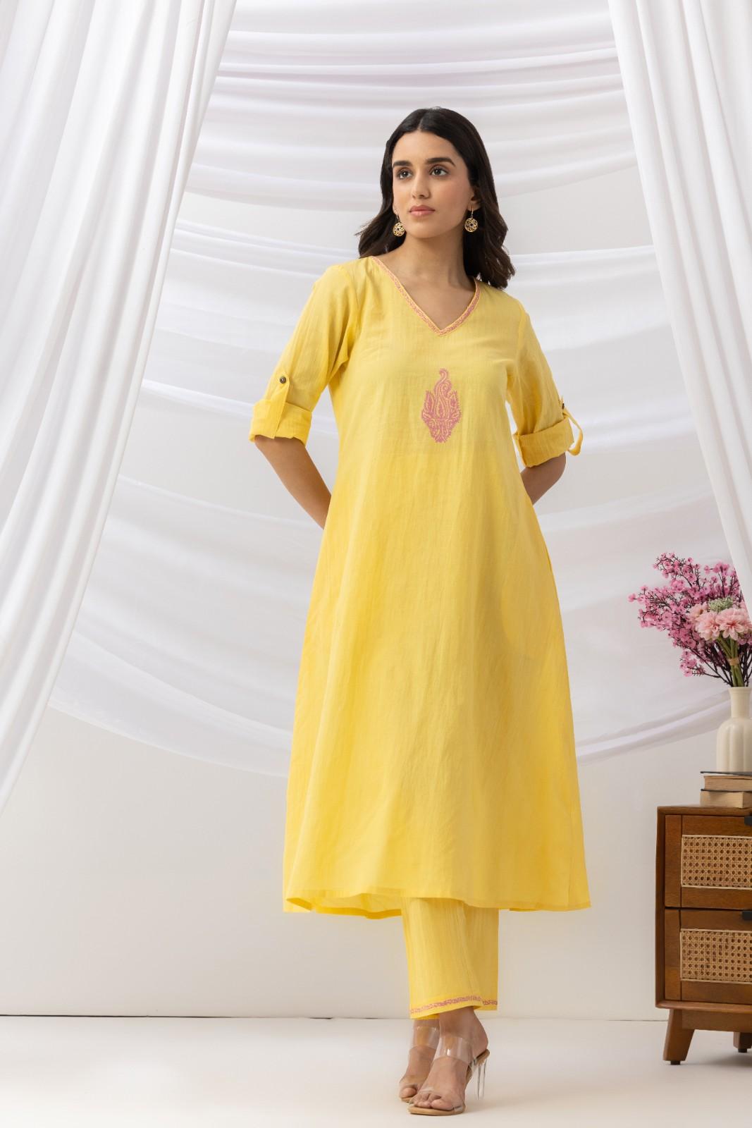 Mridu Marigold Pink Block Kurta Set