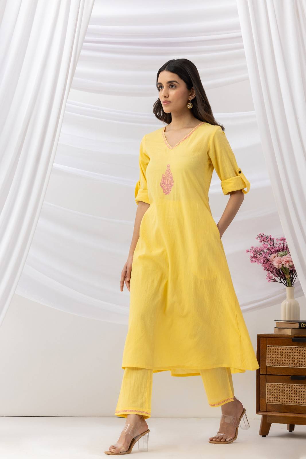 Mridu Marigold Pink Block Kurta Set