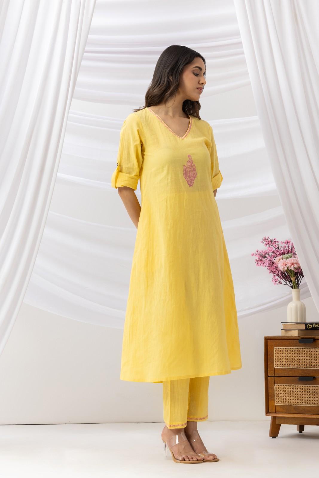 Mridu Marigold Pink Block Kurta Set