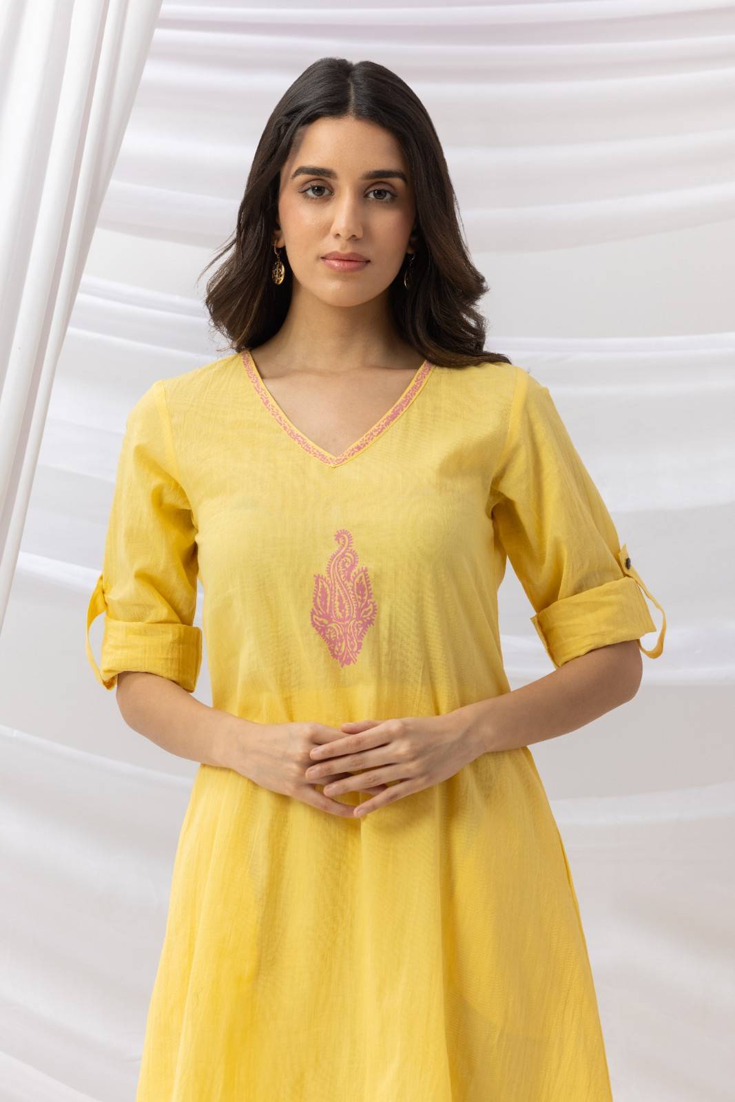 Mridu Marigold Pink Block Kurta Set