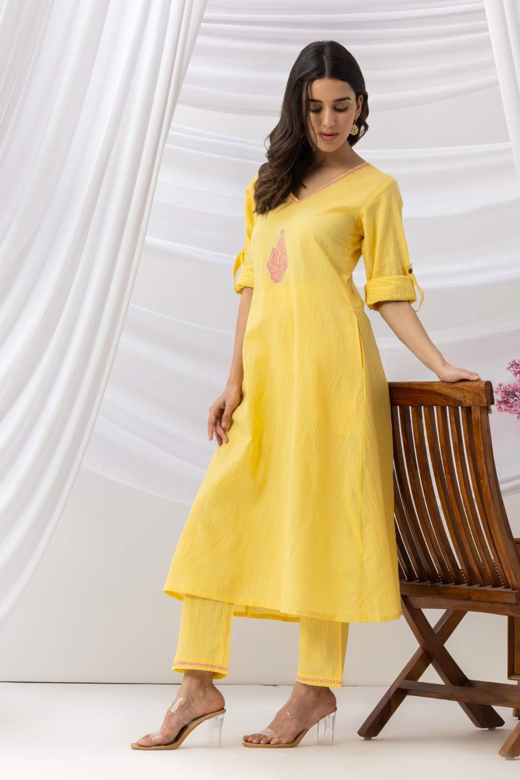 Mridu Marigold Pink Block Kurta Set