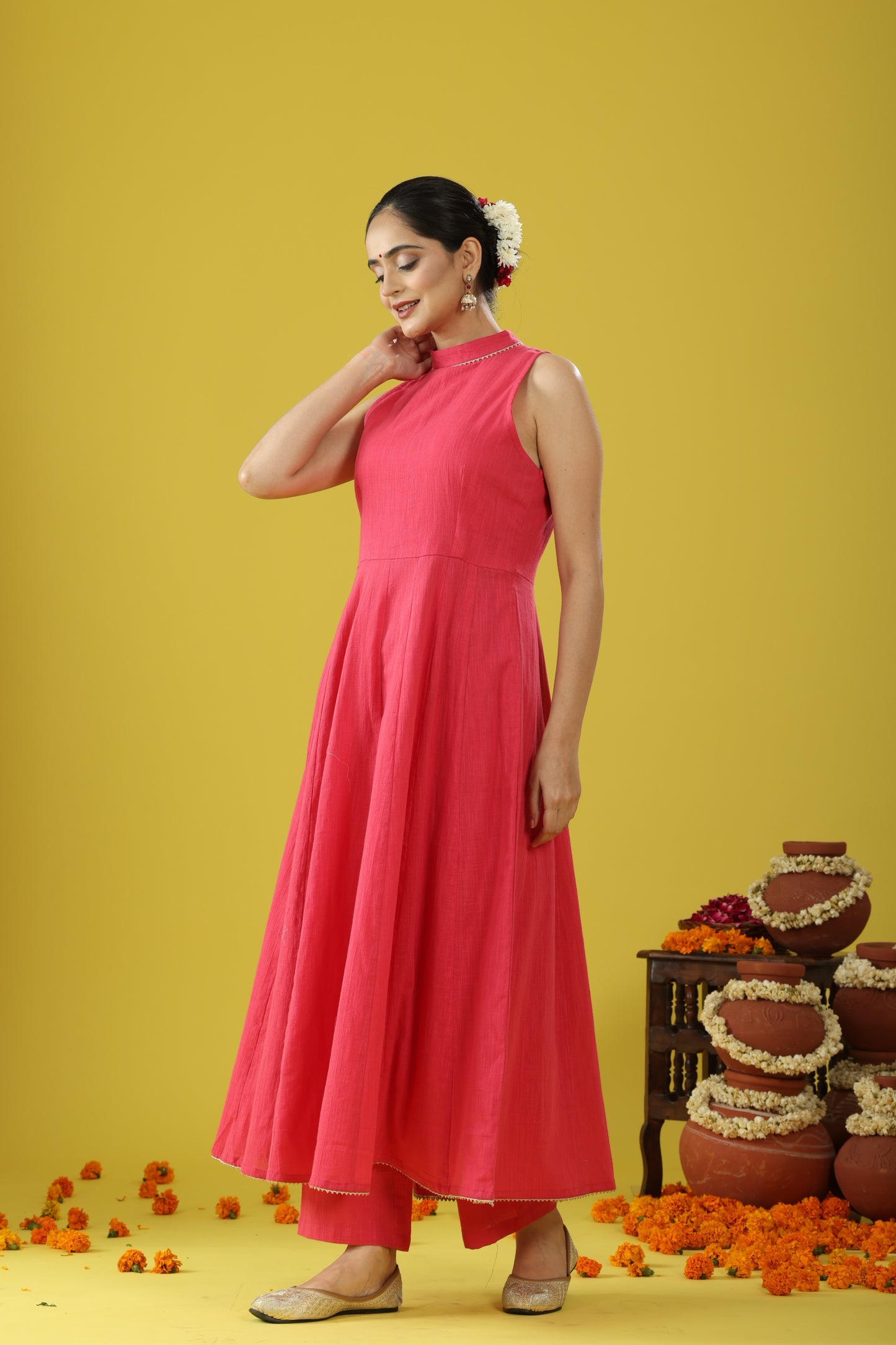 Utsaah Rose Pink Halter Anarkali Suit Set