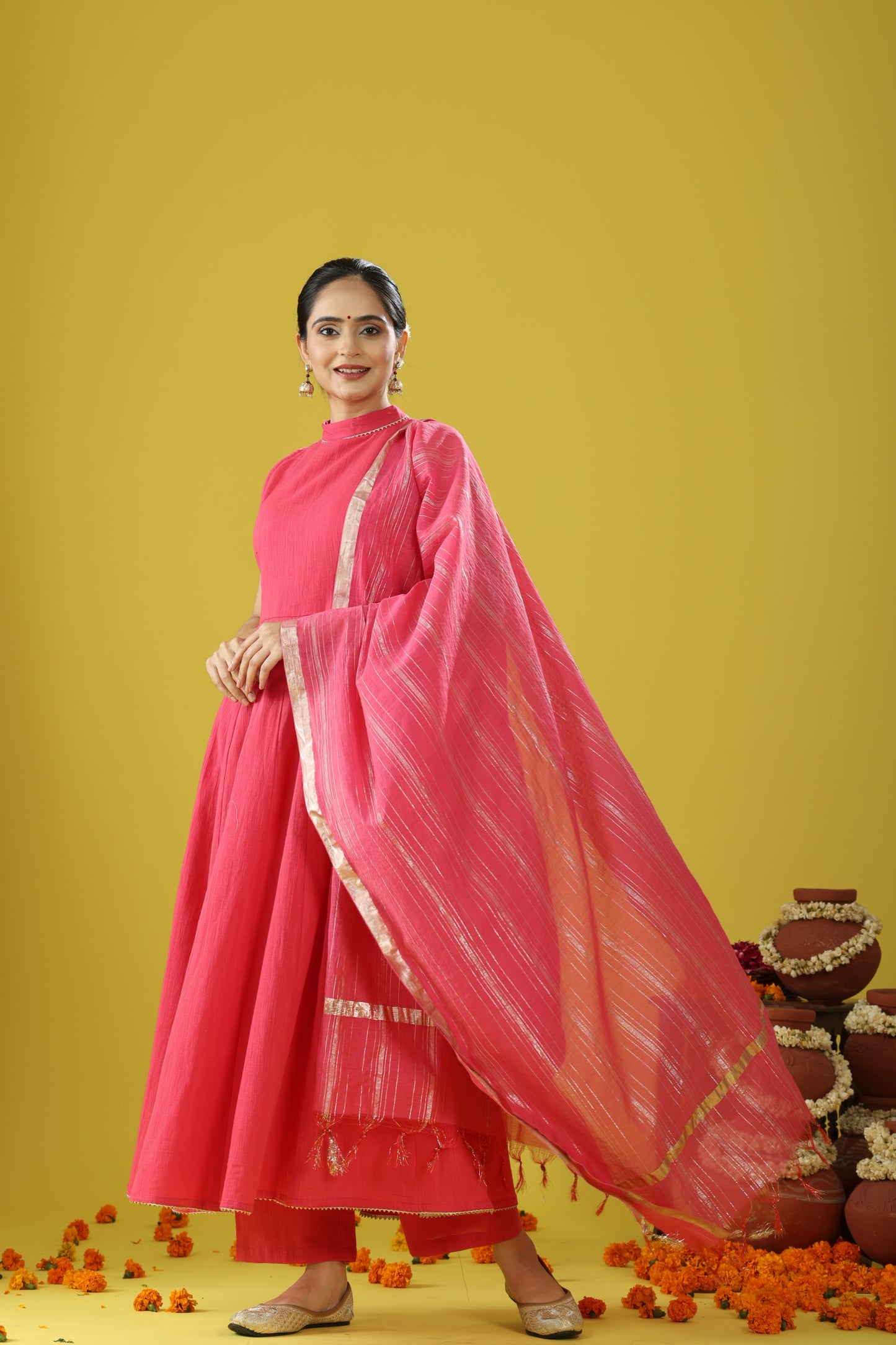 Utsaah Rose Pink Halter Anarkali Suit Set